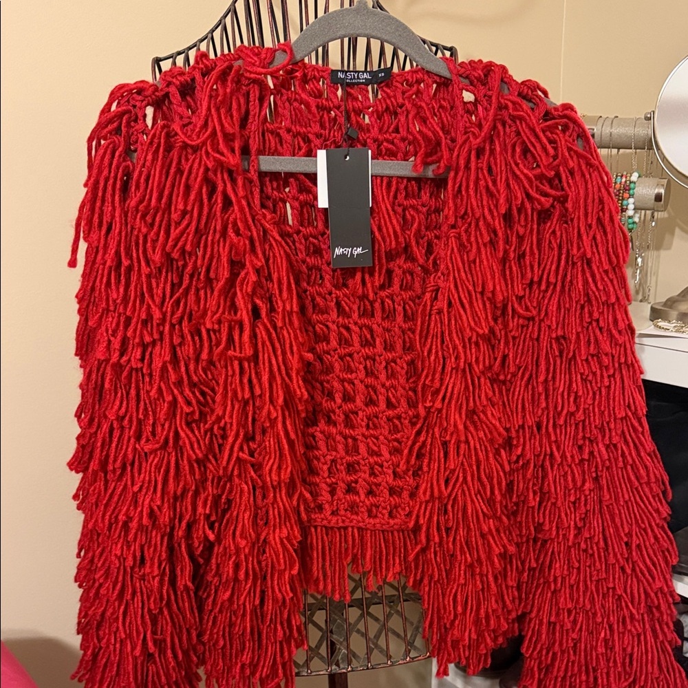 Nasty Gal Bold Red Textured Cardigan